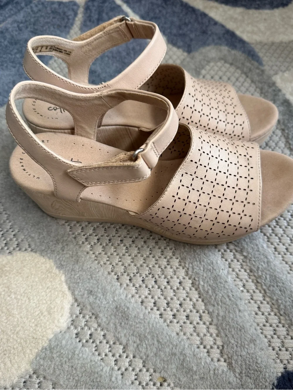 Clarks cream Perforated Slingback Wedge Sandals